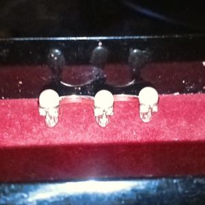 Genuine Solid Sterling Silver Skull Ring with Genuine Cultured Pearls, Skull Rin